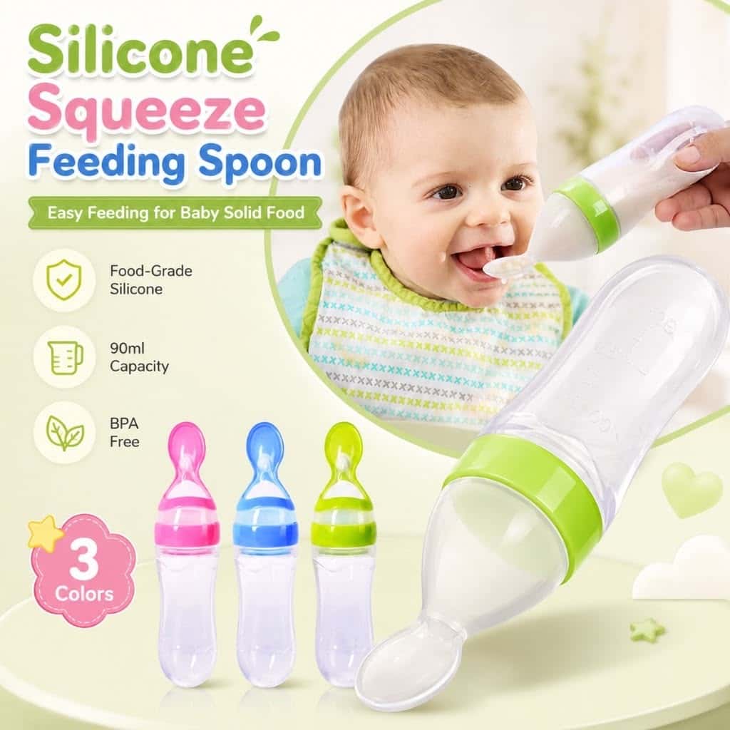 Multicolor Baby Silicone Feeding Spoon Bottle | Infant Food Feeder | Squeeze Feeding Bottle (Pack Of 1)