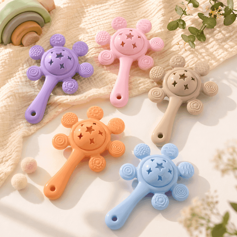 Multicolor Silicone Rattle Teether for Babies | Soft BPA Free Teething Toy with Rattle Sound