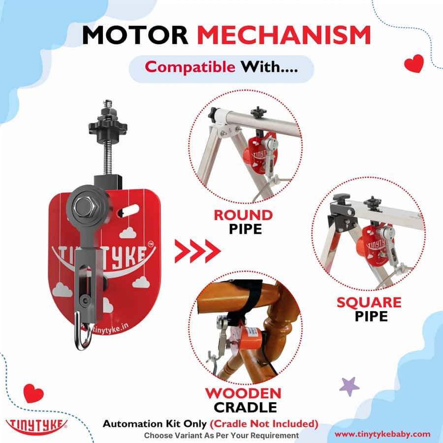 Automatic Baby Cradle Swing Kit for Traditional Jhula | Heavy-Duty Metal, Adjustable Speed, Shock-Proof – 20kg Load, Made in India Red (only Automation kit