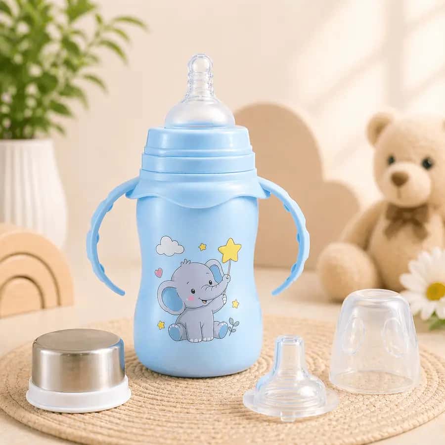 3 in 1 Baby Steel Feeding Bottle | Sipper Cup with Handle | Multi-Use Baby Bottle