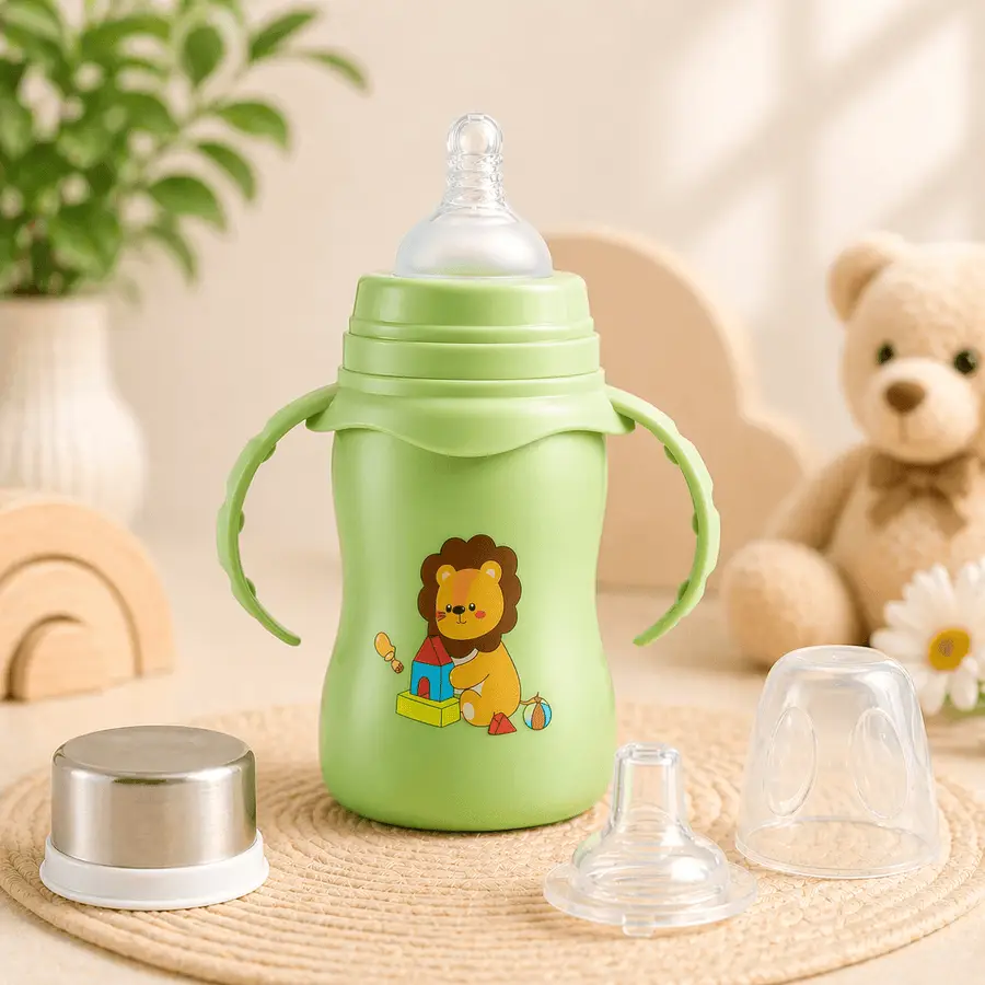 3 in 1 Baby Steel Feeding Bottle | Sipper Cup with Handle | Multi-Use Baby Bottle